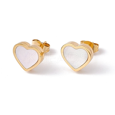 Natural Shell Heart Stud Earrings & Pendant Necklace SJEW-G080-01G-1