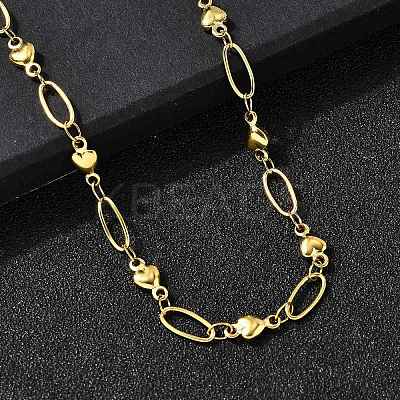304 Stainless Steel Heart Link Chain Necklaces for Women NJEW-A046-02B-G-1