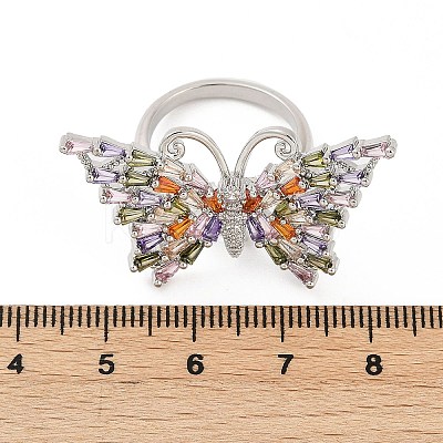 Butterfly Brass Micro Pave Colorful Cubic Zirconia Finger Rings for Women RJEW-G343-30P-01-1