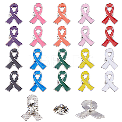 20Pcs 3 Styles Breast Cancer Awareness Pink Ribbon Enamel Pin JEWB-FH0002-53A-1