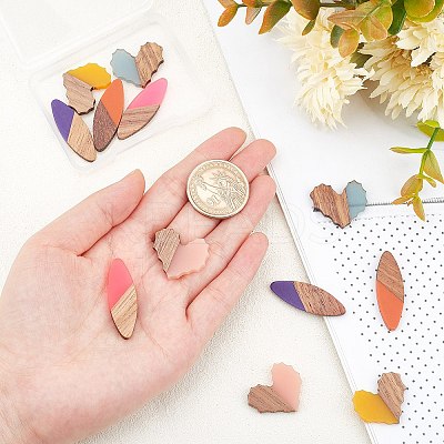 12Pcs 2 Style Resin & Walnut Wood Cabochons RESI-OC0001-30-1