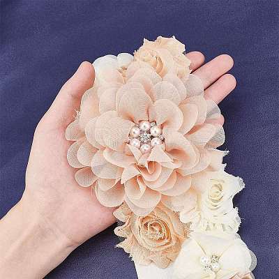 Chiffon Flower Chain Belt with Alloy Rhinestone AJEW-WH0248-43-1