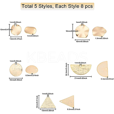 40Pcs 5 Style Brass Pendants KK-BC0002-10G-1