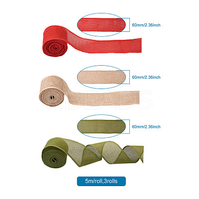 3 Rolls 3 Colors Polyester Imitation Linen Wrapping Ribbon OCOR-YS0001-02A-1