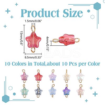 100Pcs 10 Styles Star Glass Connector Charms PALLOY-HY00074-1