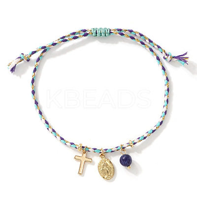 Natural Lapis Lazuli & Brass Charm Bracelets BU6372-3-1