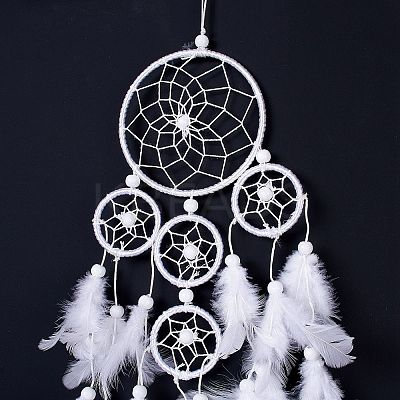 Native Style Five Rings Woven Net/Web with Feather Wall Hanging Decoration LS-HJEW-A002-02-1