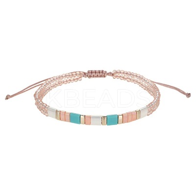 Bohemian Style Glass Seed Bead & Plastic Braided Bead Bracelets QF8968-10-1