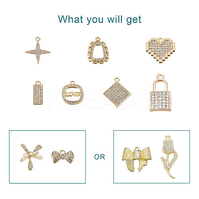 18Pcs 9 Style Alloy Crystal Rhinestone Pendants FIND-SW0001-30-1