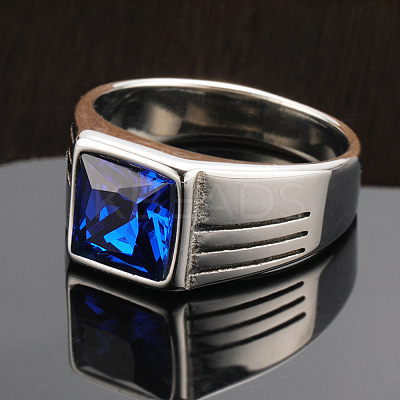 Fashionable 304 Stainless Steel Cubic Zirconia Finger Rings for Men FS-WGE7444-05-1
