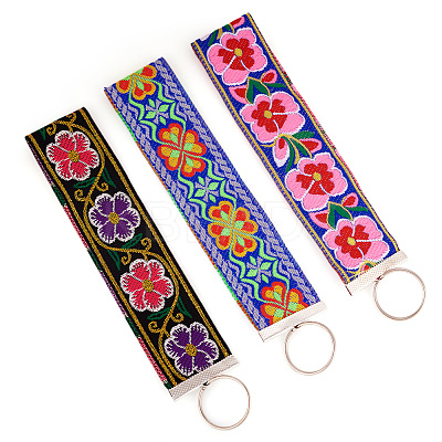 Polyester Floral Embroidered Jacquard Ribbon Keychain KEYC-TAC00045-1