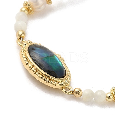 Natural Paua Shell Oval Link Bracelet with Pearl Beaded BJEW-C051-37G-1