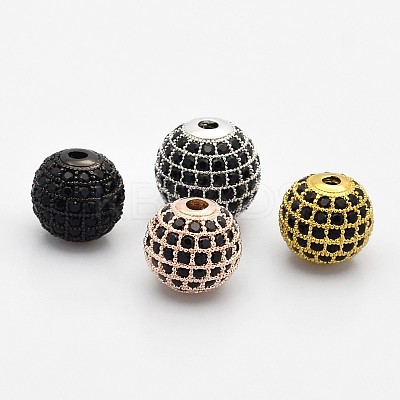 CZ Brass Micro Pave Grade AAA Black Color Cubic Zirconia Round Beads KK-O065-8mm-01-NR-1