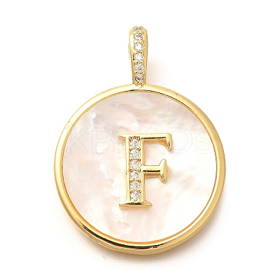 Rack Plating Brass Micro Pave Clear Cubic Zirconia Pendants with Shell KK-M309-42G-F-1