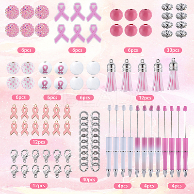 DIY October Breast Cancer Pink Awareness Ribbon Theme Beadable Pen Sets DIY-SC0024-87-1