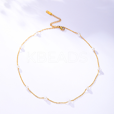 201 Stainless Steel Chain Necklace with Imitation Pearl Beaded for Women ZY9444-1