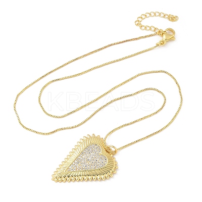 Brass Micro Pave Clear Cubic Zirconia Heart Pendant Necklaces for Women NJEW-D306-04G-B-1