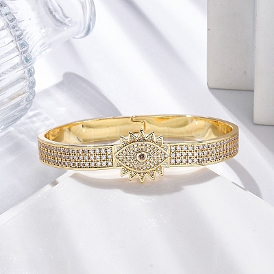 Rack Plating Brass Micro Pave Cubic Zirconia Hinged Bangles BJEW-H624-06E-G-1
