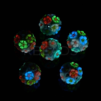 Luminous Polymer Clay Rhinestone Flower Beads RESI-C048-01C-1