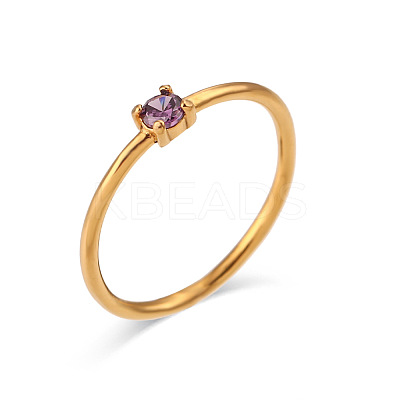 Flat Round 304 Stainless Steel Micro Pave Cubic Zirconia Finger Rings FS-WG2DA17-09-1