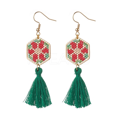 Glass Seed Braided Hexagon Dangle Earrings EJEW-MZ00052-03-1