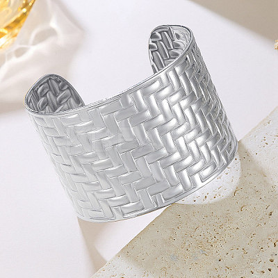 Braided 304 Stainless Steel Cuff Bangles for Women BJEW-P362-04P-1