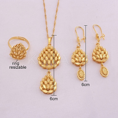 Teardrop Brass Pendant Necklace & Hoop Earrings & Finger Ring for Women FS-WGC4231-01-1