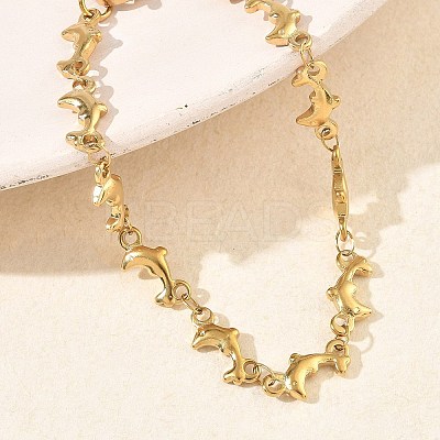 Women's 304 Stainless Steel Dolphin Link Chains Bracelets BJEW-G790-02G-1