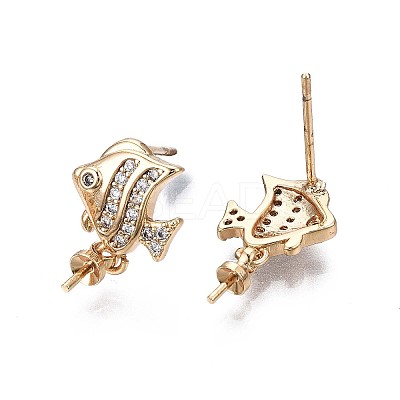 Brass Micro Pave Clear Cubic Zirconia Stud Earring Findings KK-Q764-032-1