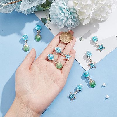 4 Pair 2 Style Imitation Shell Enamel Dangle Clip-on Earrings EJEW-AR0001-09B-1