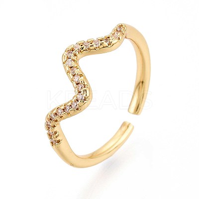 Brass Micro Pave Cubic Zirconia Cuff Rings for Women KK-T071-66G-1