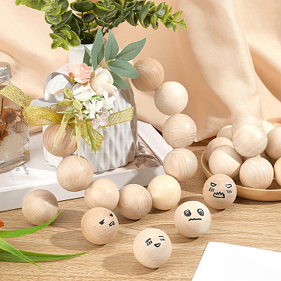 30Pcs Natural Wooden Round Ball WOOD-PH0002-19-1
