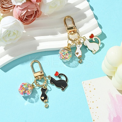 Cat Alloy Enamel Pendant Decoration HJEW-YW00016-01-1