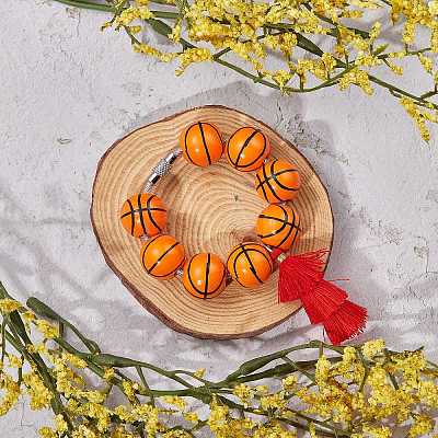 Wood Basketball Beads Pendant Decorations HJEW-SW00125-1