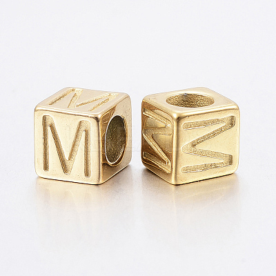 304 Stainless Steel Large Hole Letter European Beads LS-STAS-H428-01G-M-1