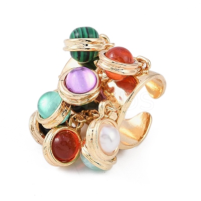 Natural Malachite & Lampwork Charms Finger Rings for Women RJEW-Z047-03G-1