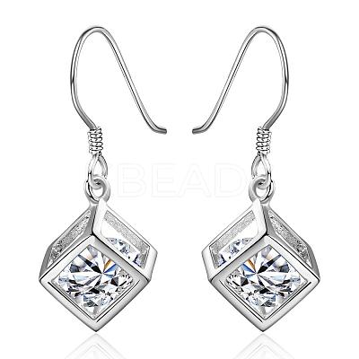 Elegant Fashion Cube Brass Cubic Zirconia Dangle Earrings EJEW-BB07973-S-1