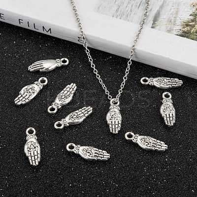 Tibetan Style Palm with Lotus Flower Alloy Pendants KK-P015-03AS-1-1