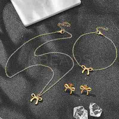 Bowknot PVD Vacuum Plating 304 Stainless Steel 
Stud Earrings & Necklaces & Bracelets Sets SJEW-Q001-02G-1