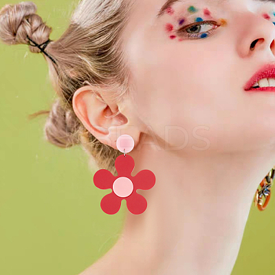 2 Pairs 2 Colors Acrylic Flower Asymmetrical Earrings EJEW-FI0001-09-1