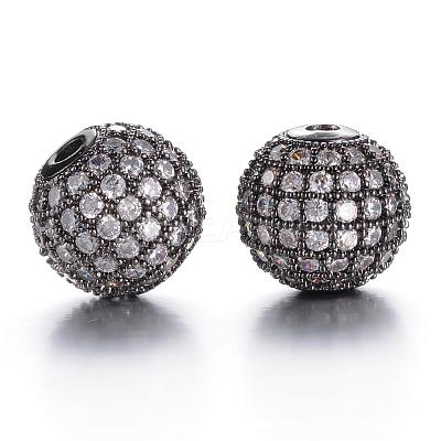CZ Brass Micro Pave Grade AAA Clear Color Cubic Zirconia Round Beads KK-O065-10mm-05B-NR-1
