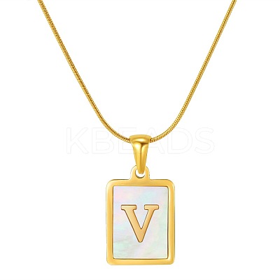 Stainless Steel Snake Bone Chain Alphabet Necklace with Shell Pendant WD3660-22-1