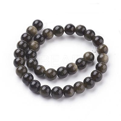 Natural Golden Sheen Obsidian Beads Strands G-C076-6mm-5-1