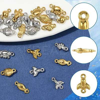 24Pcs 12 Styles Ocean 304 Stainless Steel Links Connector Charms STAS-FS0002-28-1