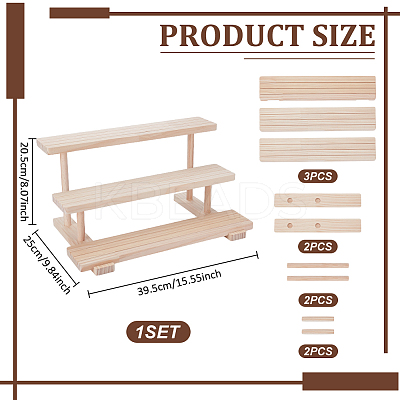 3-Tier Wood Jewelry Display Card Display Riser Stands ODIS-WH0086-104A-1