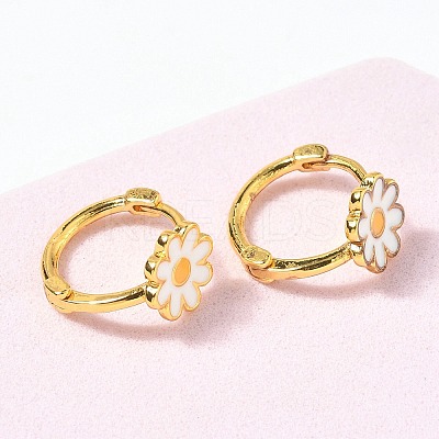 Daisy Brass Enamel Hoop Earrings for Women LS-EJEW-G434-02G-1