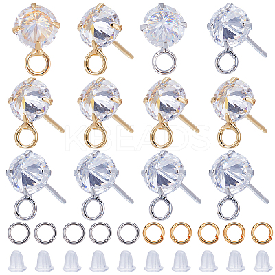 12Pcs 2 Color Brass Pave Clear Cubic Zirconia Cone Stud Earring Findings DIY-CN0002-78-1