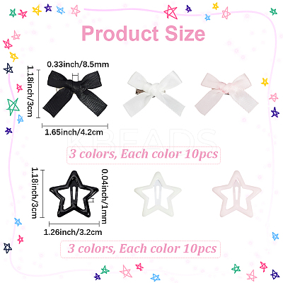30Pcs 3 Colors Star Iron Enamel Snap Hair Clips OHAR-SP0001-03-1