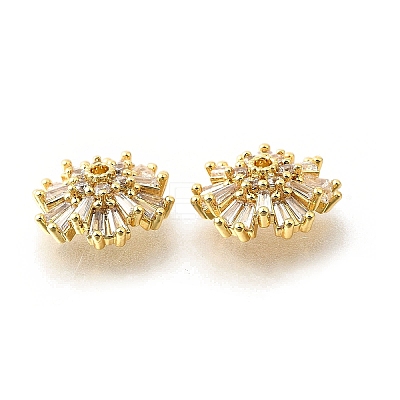 Flower Brass Clear Cubic Zirconia Bead Caps KK-V008-07G-1