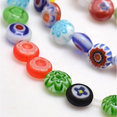 Handmade Millefiori Glass Flat Round Bead Strands LK-P010-03-1